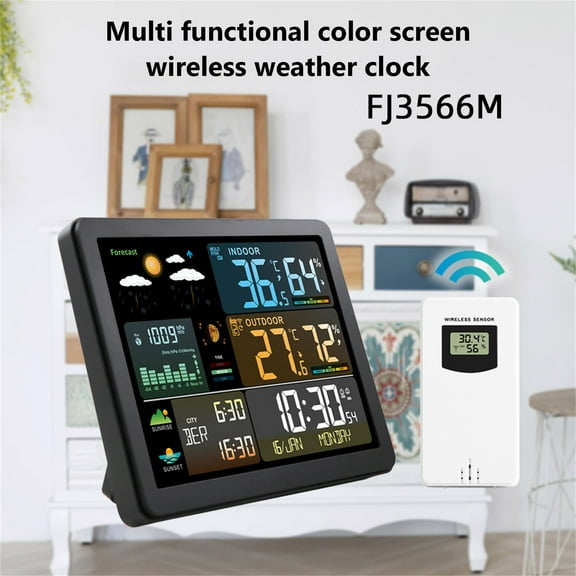 Skegnu Digital Alarm Clock Color Screen Weather Clock Electronic Clock Indoor And Outdoor Temperature And Humidity Meter RF Wireless Weather Alarm Clock for Heavy Sleepers