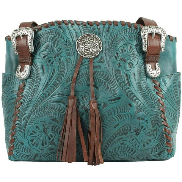 American West Leather - Multi Compartment Tote Bag -Purse Holder