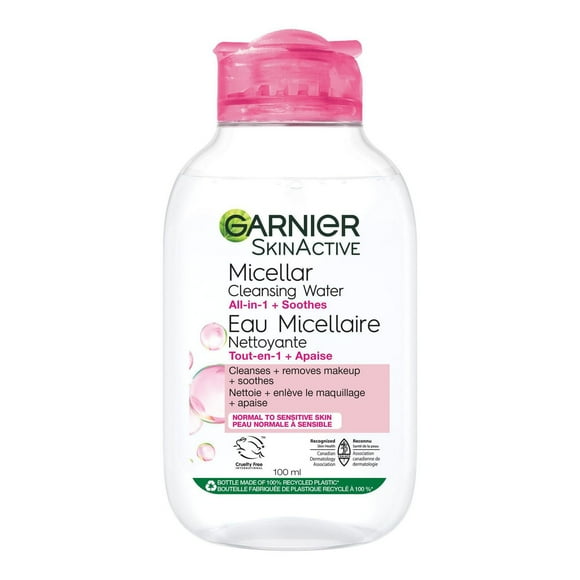 Garnier Eau nettoyante micellaire tout-en-un SkinActive de Garnier pour peau sensible 100 MLT Élimine le maquillage, nettoie, apaise<br>Aucun rinçage, aucun frottement