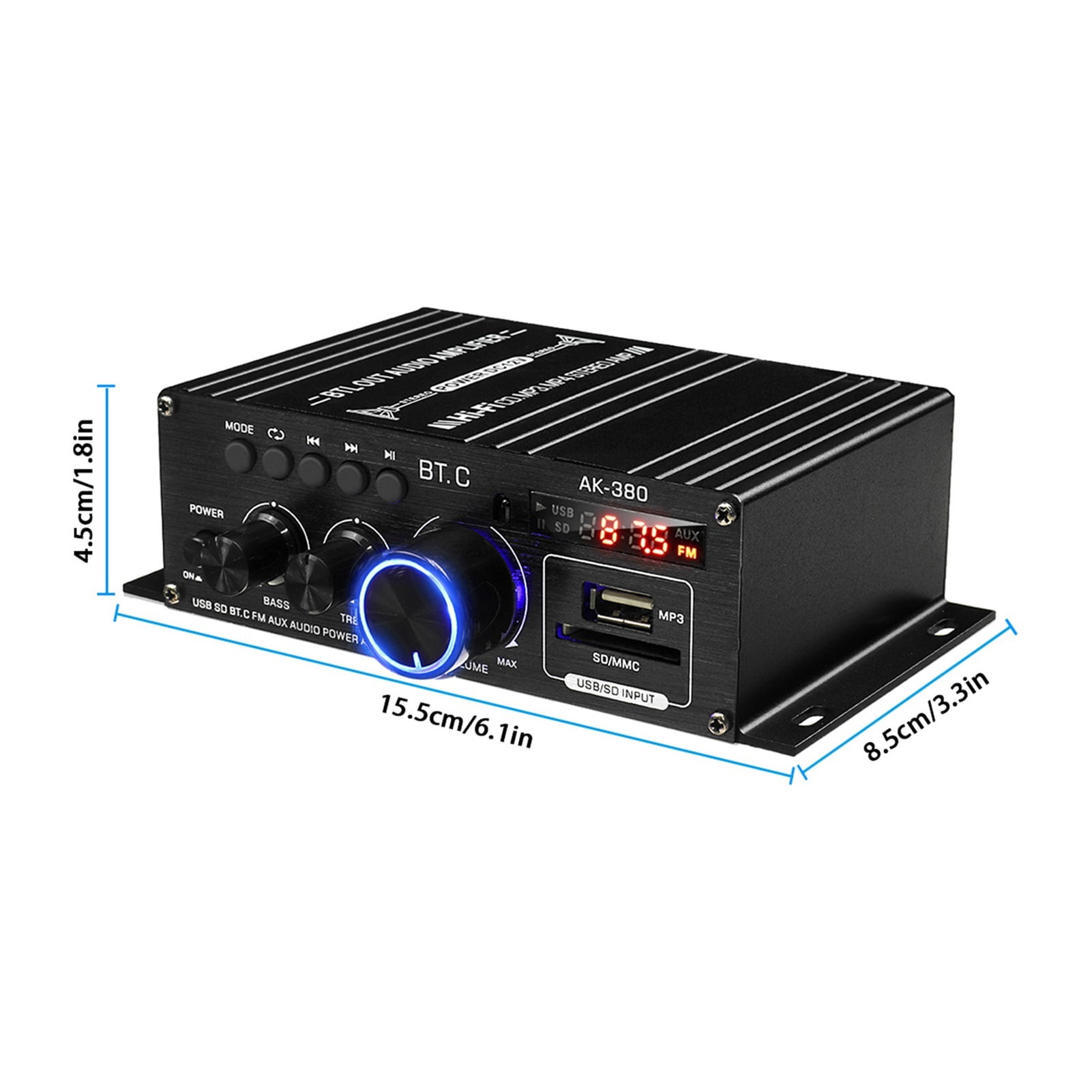 40W*2 Ak380 Bluetooth 5.0 HiFi Power Amplifiers Stereo Home Car Audio 12V Digital Sound Amplifier BASS Music Player FM Radio ,Wide Application