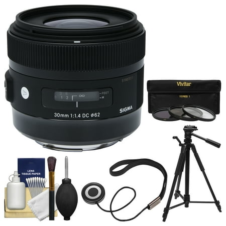 Sigma 30mm f/1.4 ART DC HSM Lens with 3 UV/CPL/ND8 Filters + Tripod + Kit for Canon EOS Digital SLR