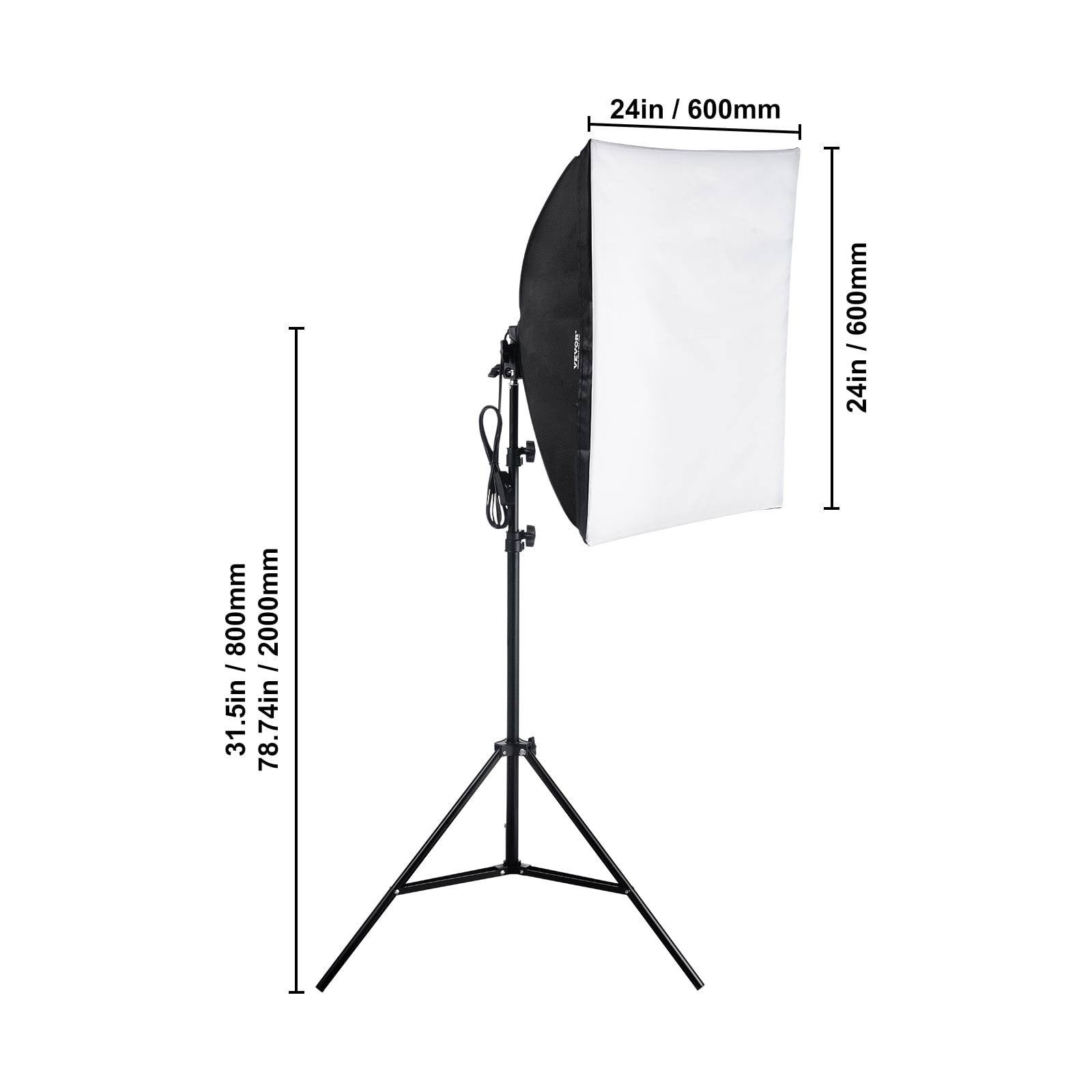 VEVOR Softbox Lighting Kit, 24" x 24", Professional Softbox with 30W 5500K LED Bulbs, Close to Natural Daylight,Adjustable Tripod Stand, Studio Lights for Photography,Vedio Recording, Live Streaming