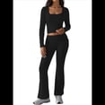 thumbnail image 2 of Conjuntos de Salón para Mujer, Conjuntos Casuales Y2K de 2 Piezas, Tops Cortos de Corta, Pantalones Acampanados con Pliegues y Chándales. Negro M, 2 of 10