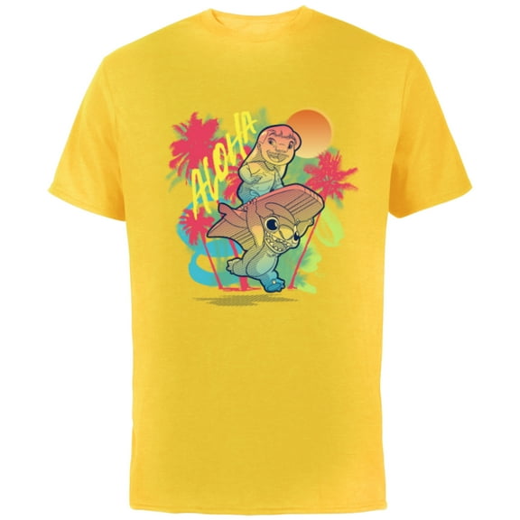 Disney Lilo & Stitch Beach Vibes Sunny Surfing Aloha - Short Sleeve Cotton T-Shirt for Adults - Customized-Yellow