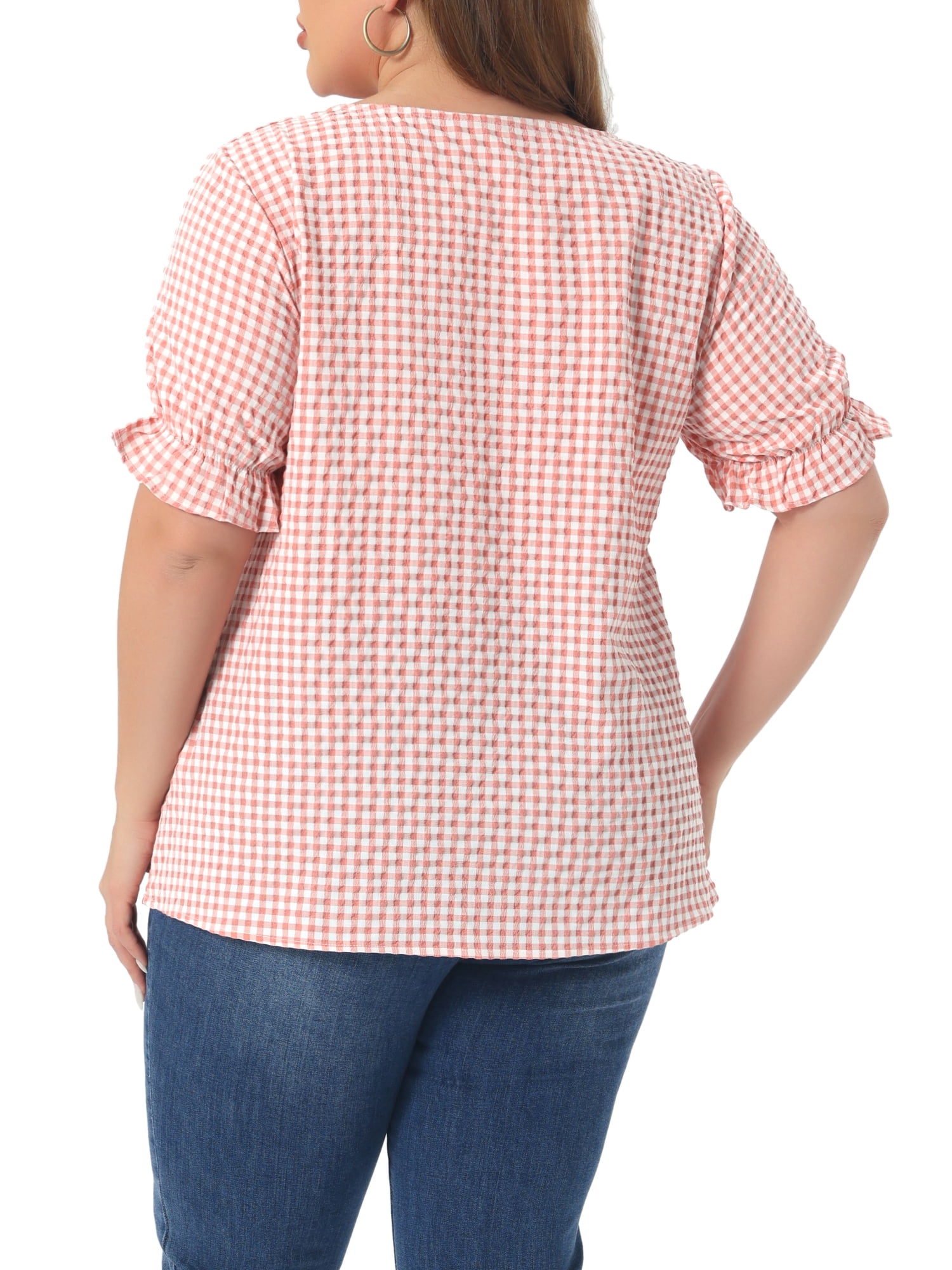DARING DIVA Women's Plus Size Sweetheart V Neck Puff Short Sleeve Blouse 3X Pink