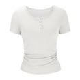 thumbnail image 4 of Womens Summer Short Sleeve V Neck Ribbed Knit Button T Shirts Henley Solid Color Trendy BasicTee, 4 of 6