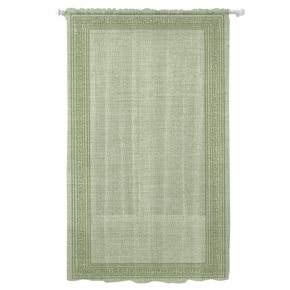 Sheer Curtains 108 Inches Long, Cameo Green Retro Greek Key Semi Sheer Curtains Light Filtering Window Treatment, Geometric Greece Ancient Rustic Privacy Voile Drapes for Living Room 52x108 Inch
