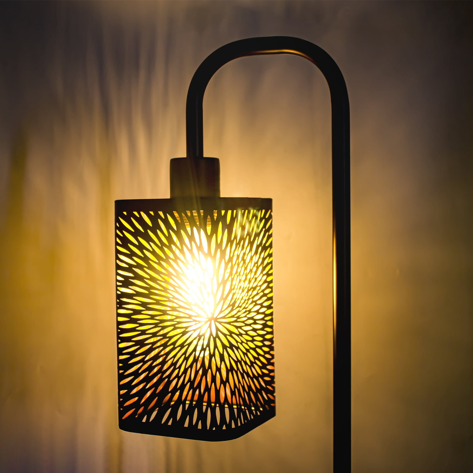 Industrial Floor Lamp with Hollow Carved Square Lamp Shade for Living Room Home DECO