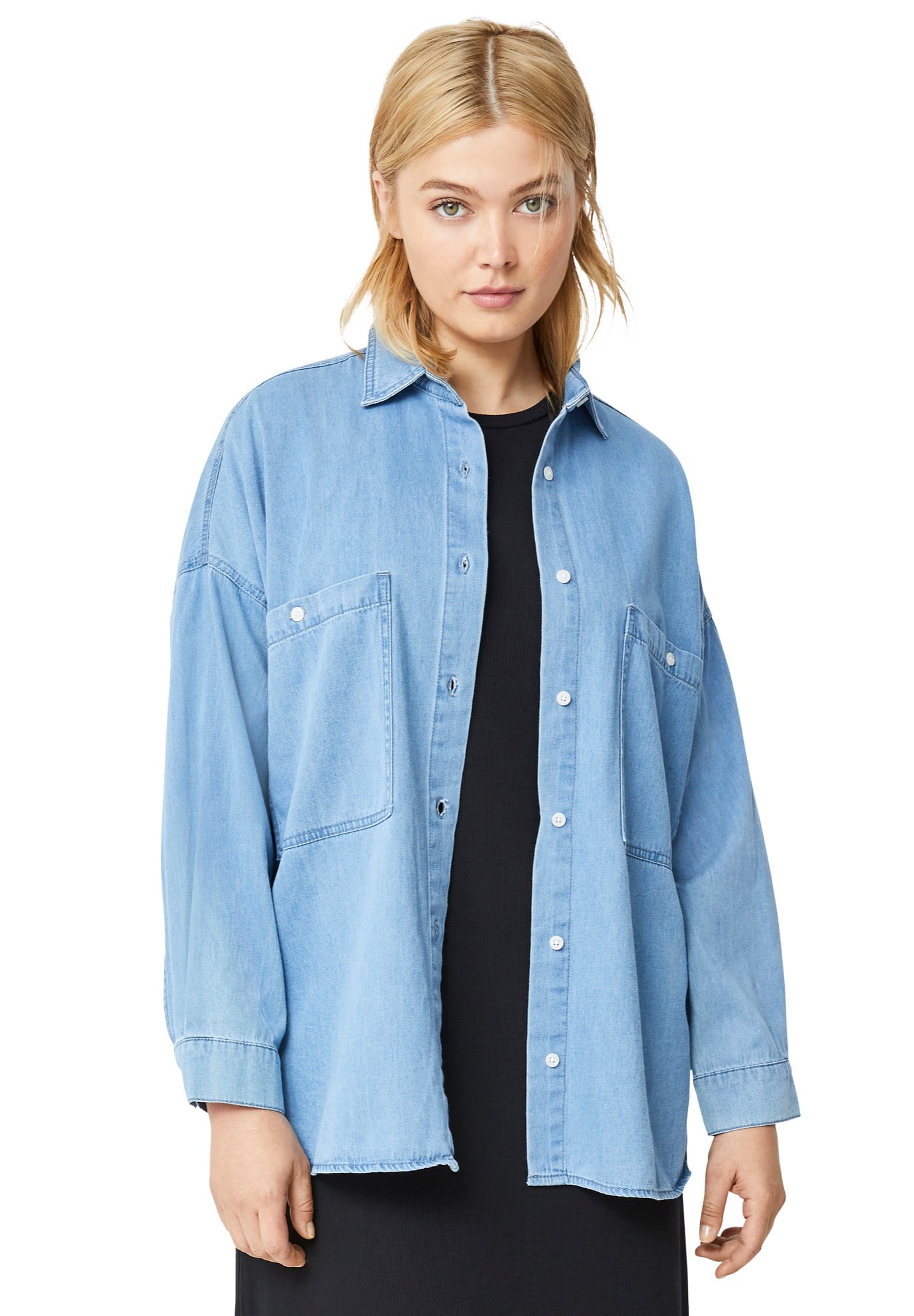 Oversized Button-Front Denim Shirt 