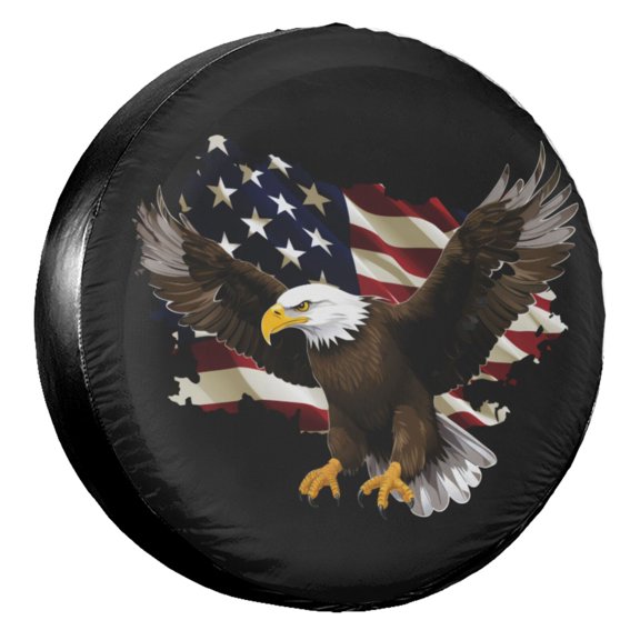 KAKALAD American Flag Bald Eagle 01 Spare Tire Cover Universal Vehicle Accessories Buckle Car Tools 14”in