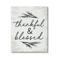 Stupell Industries Thankful & Blessed Rustic Wheat Sprig Motif Graphic Art Gallery Wrapped Canvas Print Wall Art, Design by Lettered and Lined