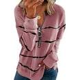 thumbnail image 2 of VSNOW Women Long Sleeve Zip Pullover Striped Tops V Neck Sweatshirt, 2 of 4
