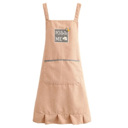 

JWF Mall Kitchen Apron Sleeveless Waterproof Lining Large Pocket Embroidery Dirt-resistant Oil-proof Soft Corduroy Women Cooking Apron Cleaning Bib Work Clothes