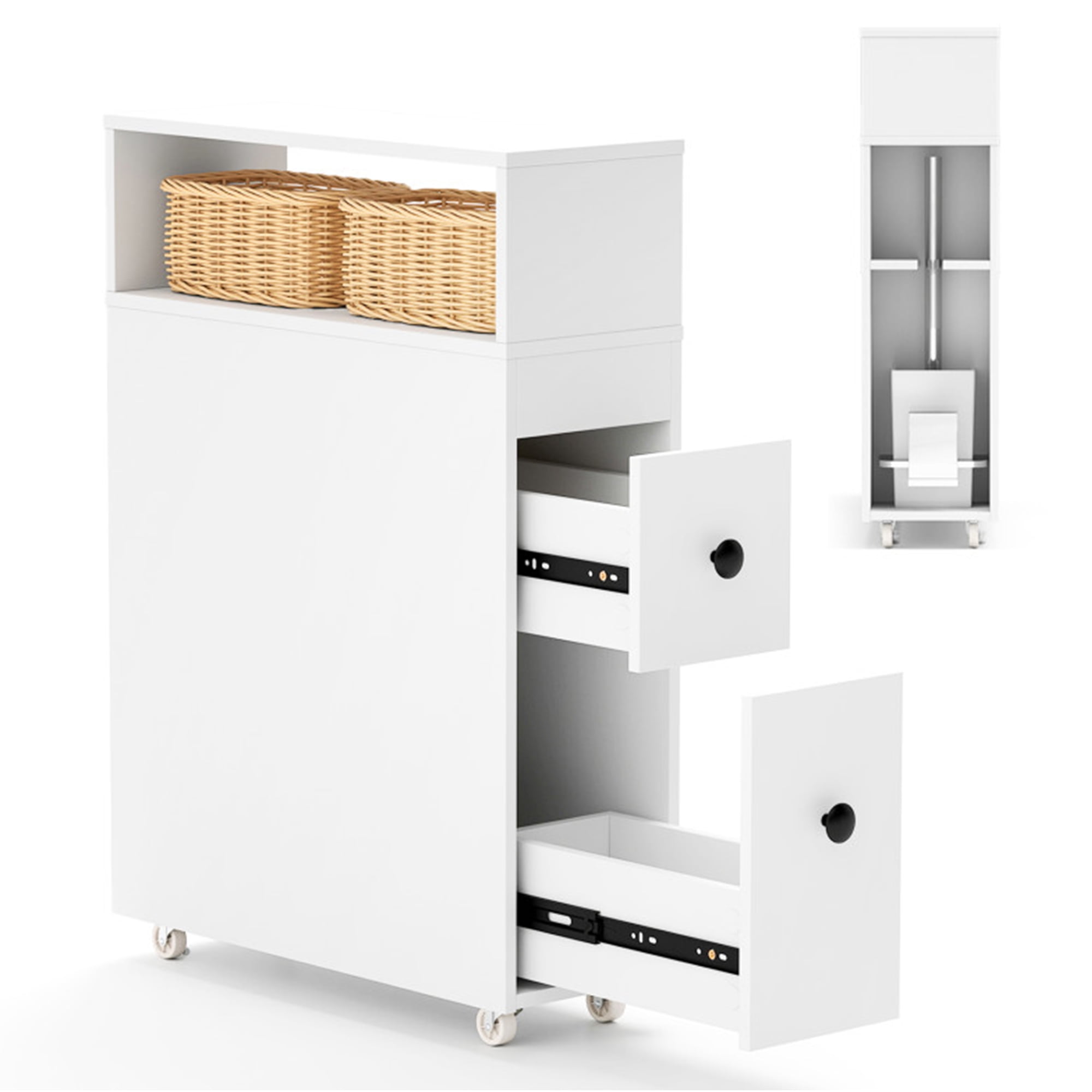 Demi Bonn Bathroom Storage Cabinet, Bathroom Floor Cabinet, Slim Bathroom Cabinet Wooden Toilet Organizer with Deep Slide Out Drawers, for Bathroom, Living Room, Bedroom, Kitchen, White