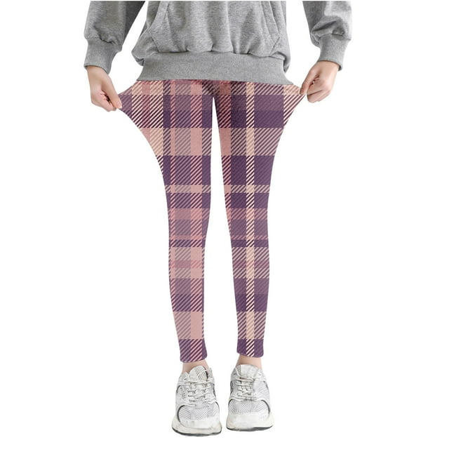 Girls Checkered Print Leggings High Waist Stretchy Soft Summer Tights For School Daily Wear