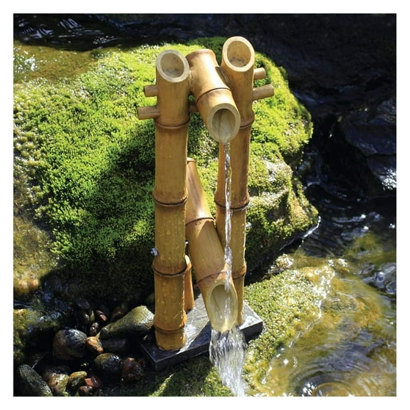 78306 Shishi-Odoshi Inspired, -Resin Deer Scarer Bamboo Fountain, Yellow