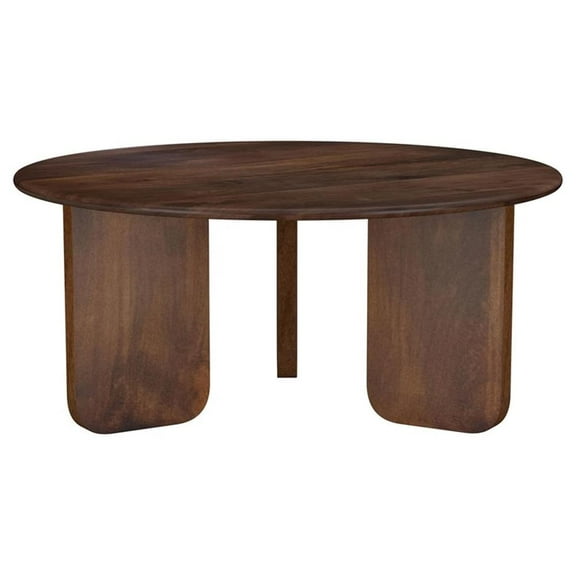 Maklaine Mid -Century Modern Round Solid Mango Wood Coffee Table Brown