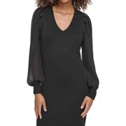 Karl Lagerfeld Womens Bishop Sleeve Knit Sheath Dress, Black, X-Large