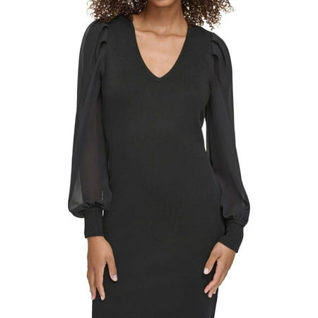 Karl Lagerfeld Womens Bishop Sleeve Knit Sheath Dress, Black, X-Large