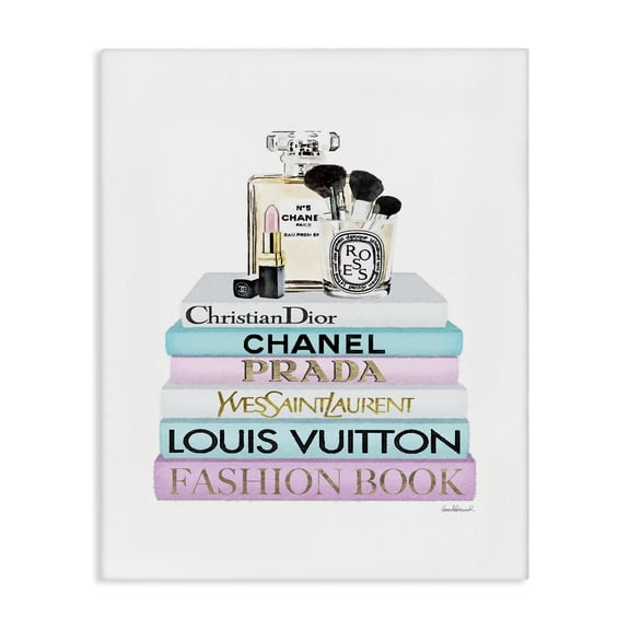 Stupell Industries Contemporary Fashion Designer Makeup Bookstack Blue Pink Watercolor Canvas Art, 16 x 20, by Amanda Greenwood