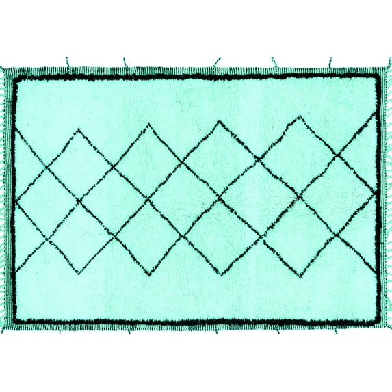 Ahgly Company Machine Washable Indoor Rectangle Solid Turquoise Blue Modern Area Rugs, 2' x 4'
