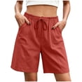 thumbnail image 3 of Taqqpue Womens Linen Shorts 5 Inch under 10 Dollars Elastic Waist Plus Size Athletic Shorts Solid Color Fashion Comfy Drawstring Casual Pocket Loose Shorts Pants Clearance for Women, 3 of 8