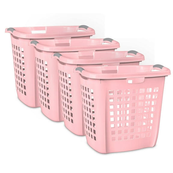 Sterilite Ultra Easy Carry Laundry Basket, 2.1 Bushel Plastic Hamper, Pink Frost, 4 Pack