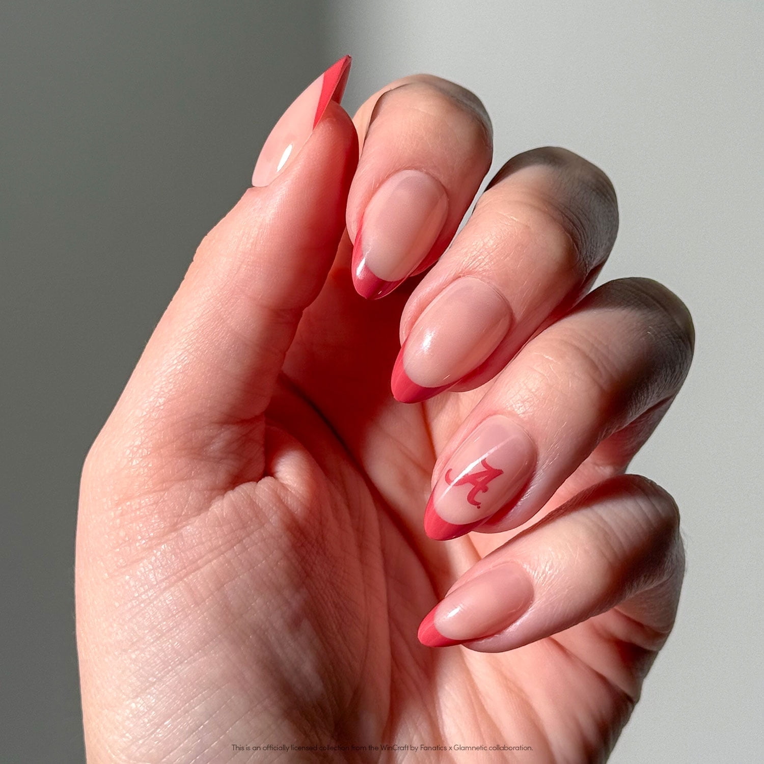 Glamnetic x Fanatics Press On Nails - Alabama Crimson Tide | Short Almond Fake Nails, NCAA Crimson Tide Red French Tips, College Nails, Salon-Quality | 15 Sizes - 30 Nail Kit with Glue