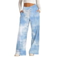 thumbnail image 2 of Endives Womens Sports Pants Tie Dye Printed Wide Leg Jogging Pants Drawstring Elastic High Waist Pants With Pocket, 2 of 7