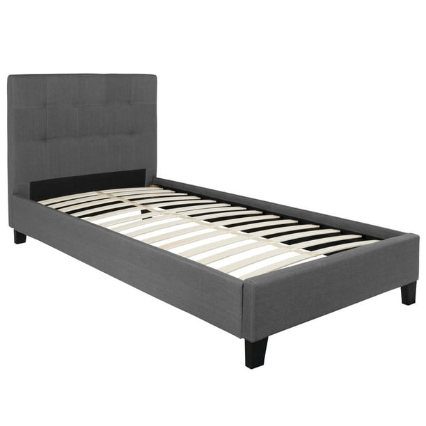 81" Gray Fabric Chelsea Twin Size Upholstered Platform Bed ...