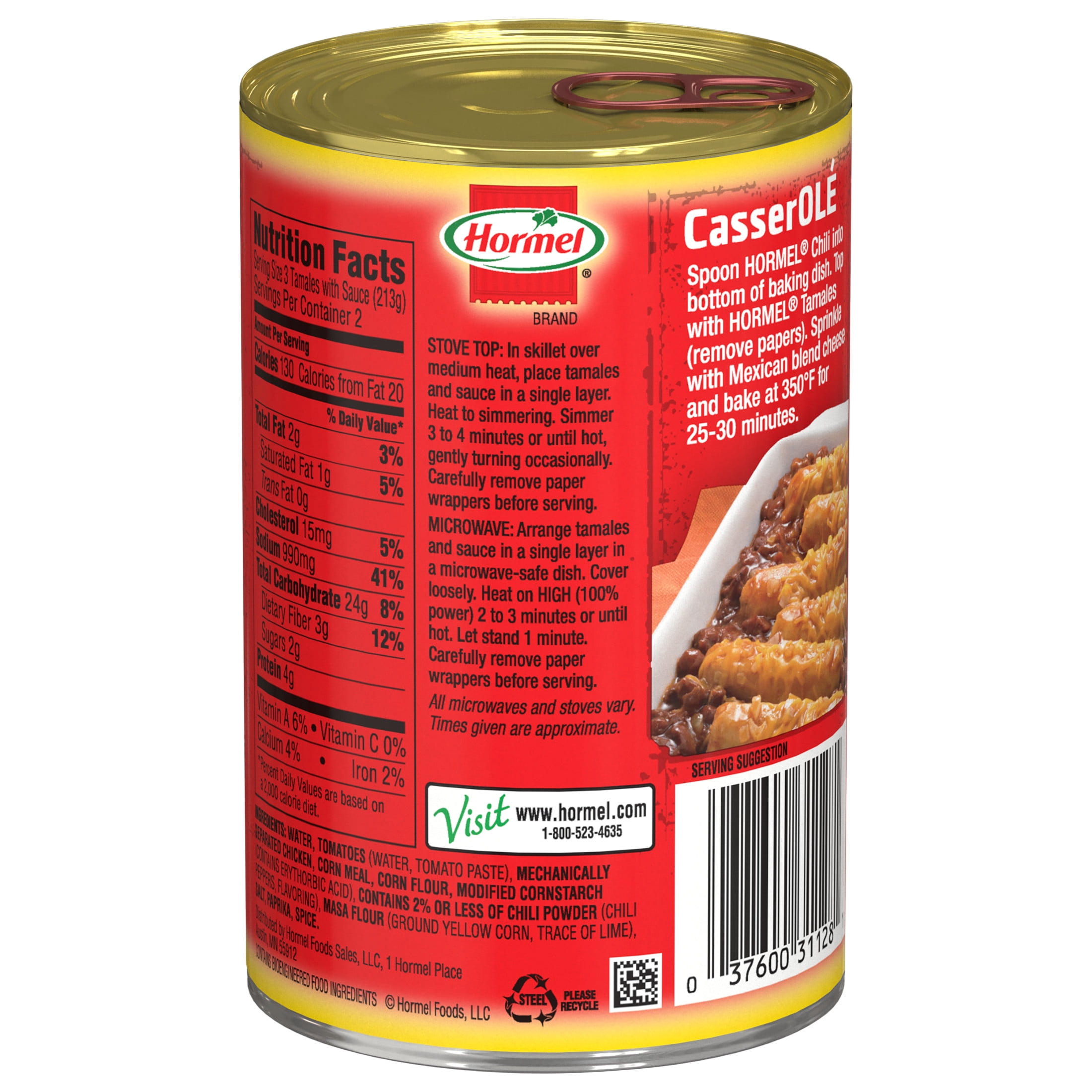 (4 pack) HORMEL Chicken Tamales, Shelf-Stable, 15 oz Steel Can