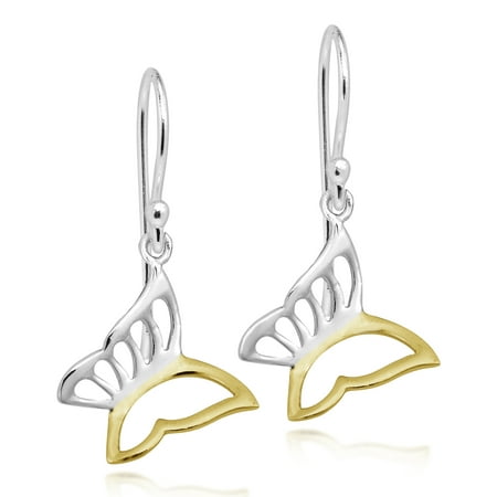 - Stylish Two-Tone Gold Vermeil & Sterling Silver Butterfly Dangle Earrings