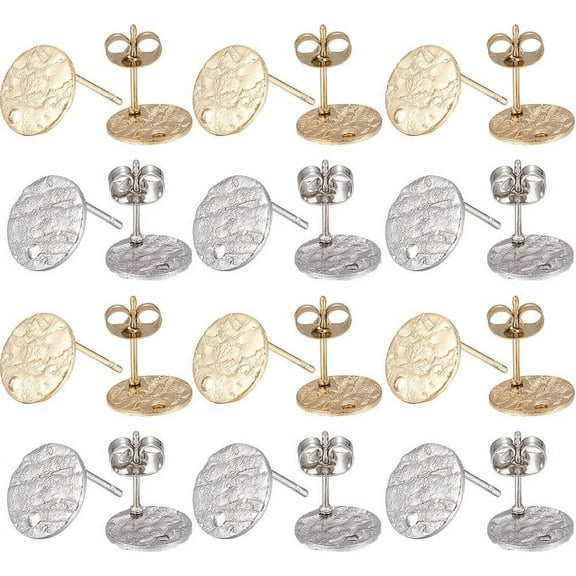 1 Box 80Pcs 20 Pairs Flat Round Earring Posts Stainless Steel Earring Post with Loop Silver Gold Ear Studs Blank Stud Findings