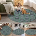 thumbnail image 6 of Green Mediterranean Round Area Rug 4ft, Vintage Abstract Geometric Floral Texture Washable Non-Slip Circle Rugs for Bedroom Living Room Kitchen, Soft Non Shedding Circle Carpet for Dining Room Dorm, 6 of 9