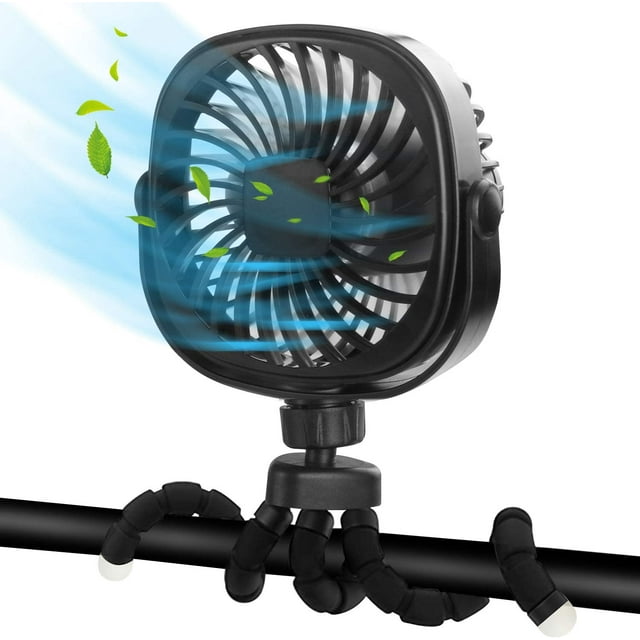 Stroller Fan, Portable Handheld Fan Battery Powered Clip On Fan Personal Desk Baby Fan with Flexible Tripod, 3 Speed Settings, 360ºRotation, USB Fan for Stroller, Camp, Car, Travel, Gym