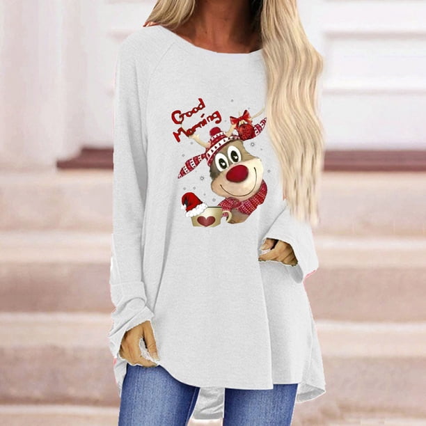 Pntutb Mujeres Casual Navidad Sudaderas Manga Larga Invierno Otoño tops Cozy Pullover Suéter Camisas Tee Blusa Pntutb Pntutb-7030