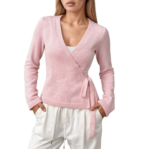 Cardigan Women Long Sleeve Knit Open Front Sweater Elegant Tie Belt Tops Soft Casual Women's Cardigans