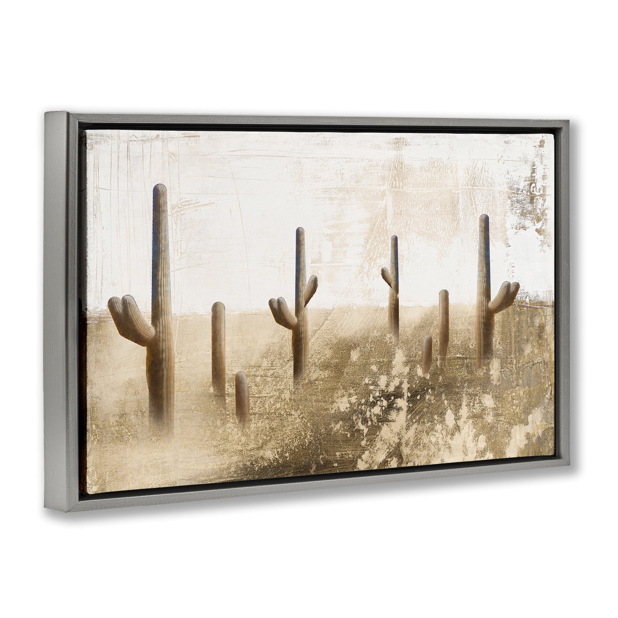 Stupell Industries Sepia Cacti Field Landscape & Nature Painting Gray Floater Framed Canvas Art Print Wall Art, 25 x 17