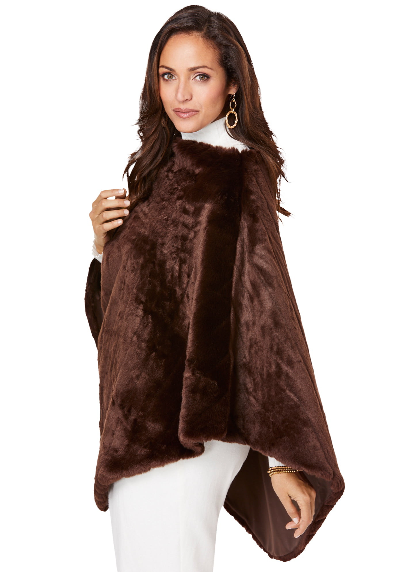 Jessica London Womens Plus Size Faux Fur Poncho 