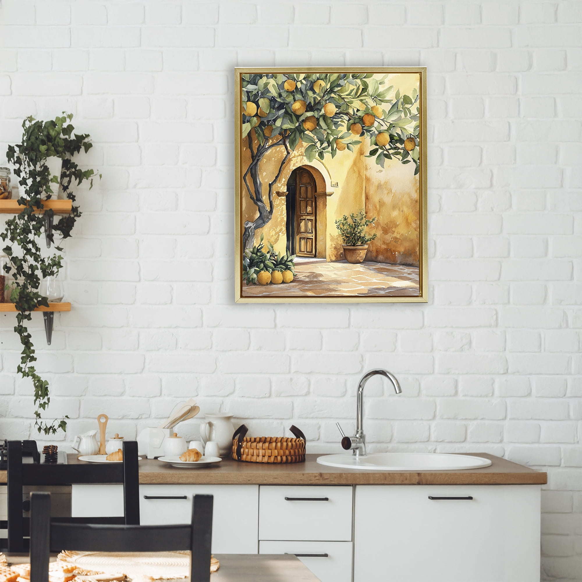 Stupell Industries Mediterranean Courtyard Lemon Tree Gold Framed Floater Canvas Wall Art, design by LSR Design Studio
