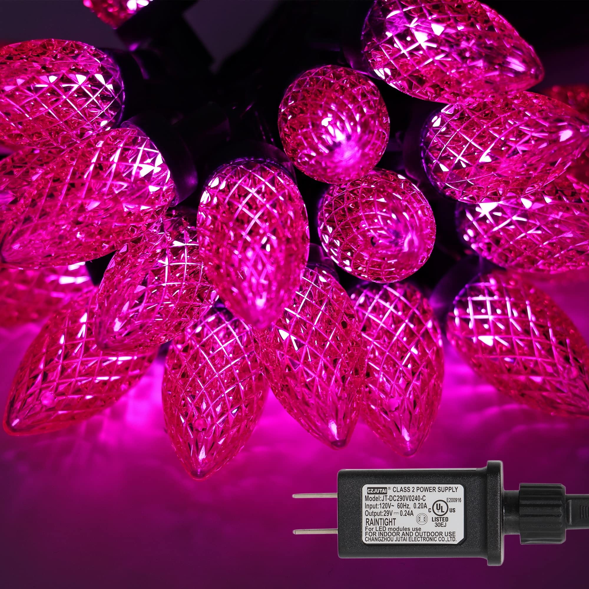 Halloween C9 String Lights Red Purple, 50LED 33FT Outdoor Christmas Fairy Lights, Extendable