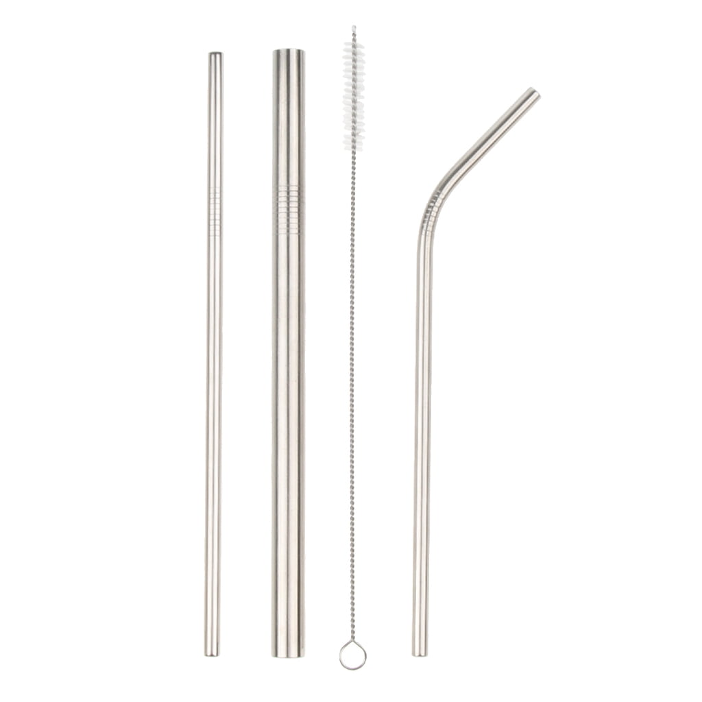 Hot Sliver Stainless Steel Reusable Drinking Straws With Cleaning Brush Kit Set 