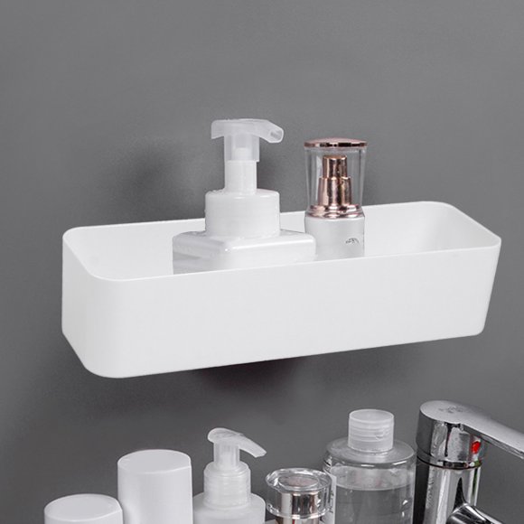 SIfdSeng Minimalist White Wall Mounted Sundries Container Without Lid Self Adhesive Non Storage Box Suitable for Bathroom Kitchen Office Living Room Household Item Organizer Decoration Storage