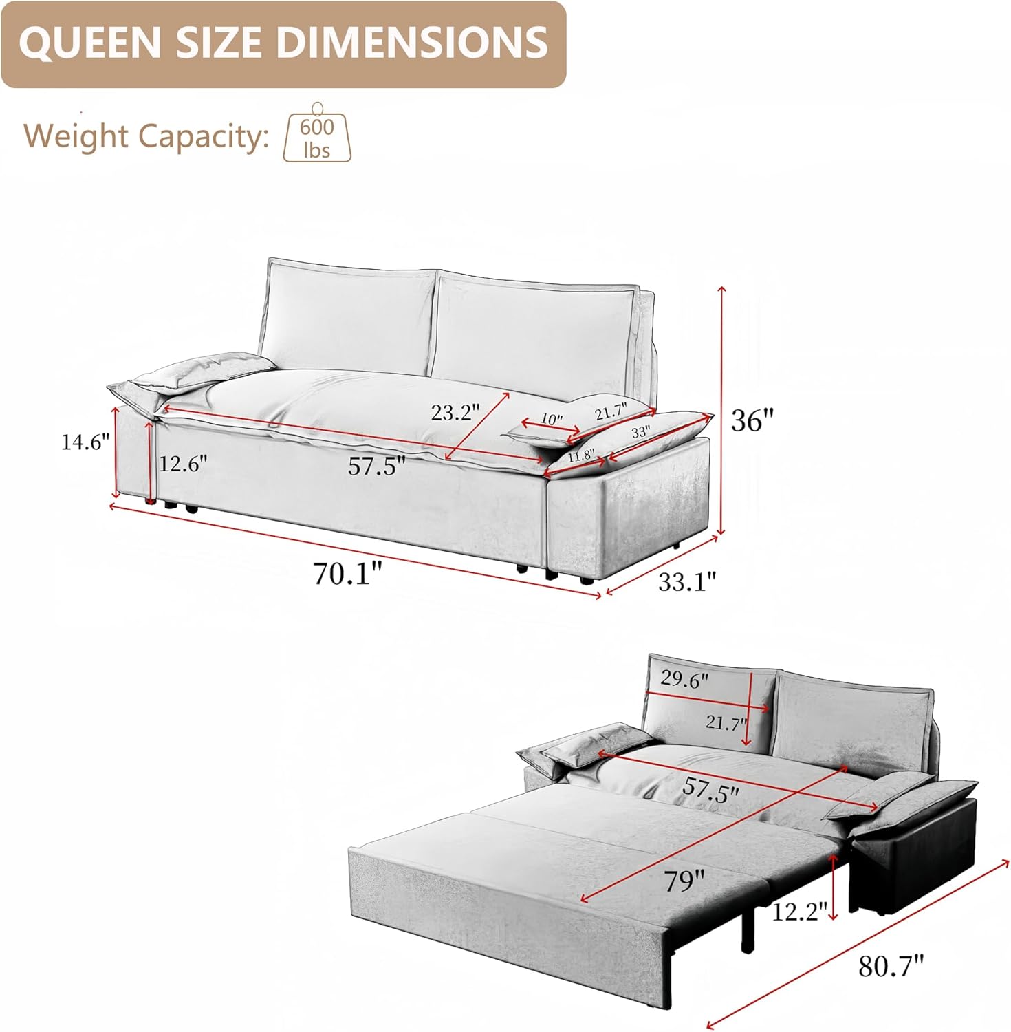DEALTOPS Queen Pull-Out Sleeper Sofa Bed, 3-in-1 Velvet Loveseat for Small Spaces, Gray