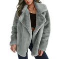 thumbnail image 2 of Women's Fashionable Solid-Color Lapel Mid-Length Plush Coat for Fall and Winter, Warm and Elegant, Winter Clothes for Women,Gray,M, 2 of 7