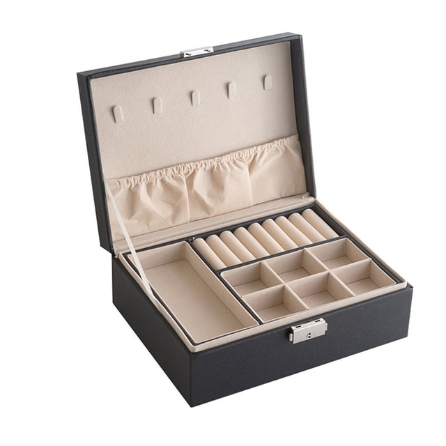 Joyero Collar Pendiente Anillo Organizador de almacenamiento Estuche de cuero de doble cap Abanopi Caja de almacenaje