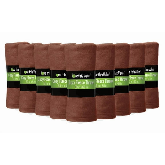 24 Pack Soft Warm Fleece Blanket or Throw Blanket - 50 x 60 Inch Brown