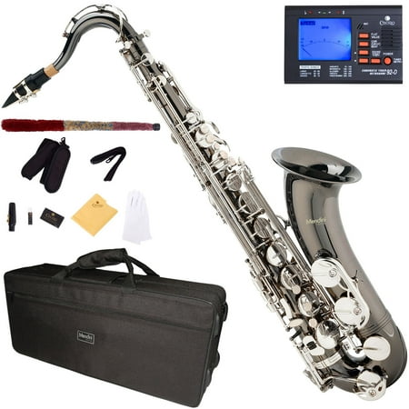 Mendini Black Nickel Plated Silver Keys Bb Tenor Saxophone with Tuner, 10 Reeds, Mouthpiece and Case, (The Best Tenor Saxophone)