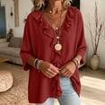thumbnail image 6 of SOOMLON Ruffle Shirts for Women Plus Size V Neck 3/4 Sleeve Tunic Top Ruched Panel Blouses Loose Travel Vacation Clothes, 6 of 7