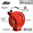 thumbnail image 6 of Milton Retractable Air Hose Reel, 1/2-in MNPT X 50 ft EPDM Hose, 300 PSI, Ceiling/Wall Mount Steel Dual-Arm Air Compressor Hose Reels, For Tradesmen & Automotive, 6 of 6